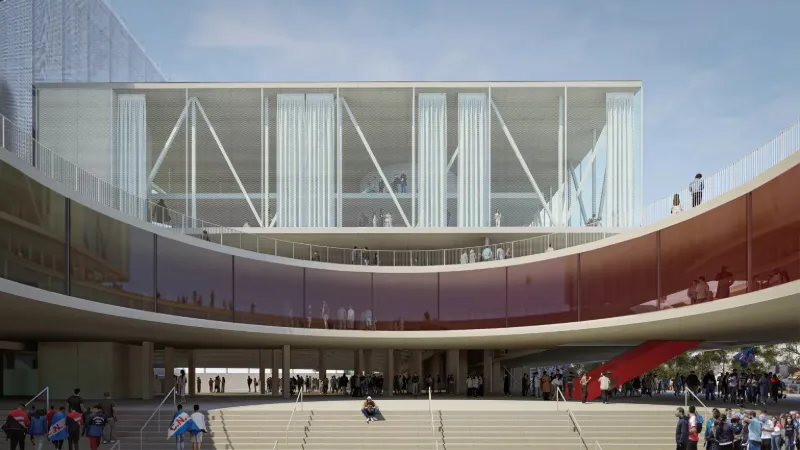 Render de uno de los accesos previstos para la arena multipropósito